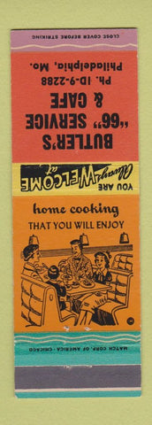 Matchbook Cover - Butler's 66 oil gas Philadelphia MO