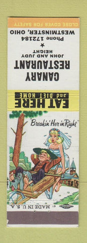 Matchbook Cover - Canary Restaurant Westminster OH hillbilly