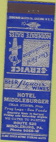 Matchbook Cover - Hotel Middleburger Middleburg PA