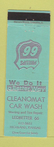 Matchbook Cover - Phillips 66 oil gas Cleanomat Car Wash Highland KS