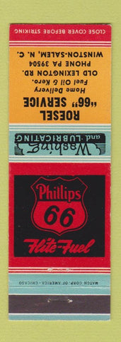 Matchbook Cover - Roesel Phillips 66 oil gas Winston Salem NC