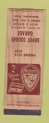 Matchbook Cover - Depot Square DeSoto Plymouth Manchester CT BOBATIL WEAR