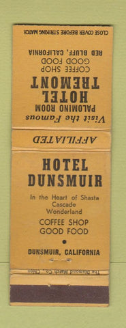 Matchbook Cover - Hotel Tremont Dunsmuir CA Red Bluff WEAR