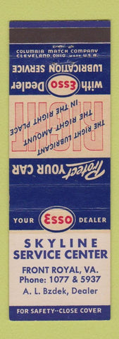 Matchbook Cover - Skyline Esso oil gas Front Royal VA