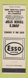 Matchbook Cover - Esso oil gas June's Truck Stop Lake Village AR