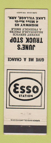Matchbook Cover - Esso oil gas June's Truck Stop Lake Village AR
