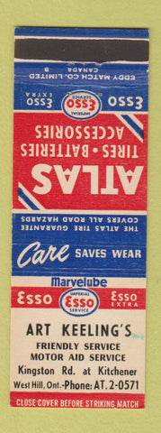 Matchbook Cover - Esso oil gas Art Keeling's West Hill ON Atlas Tires