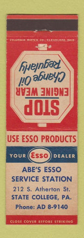 Matchbook Cover - Abe's Esso oil gas State College PA