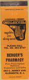 Matchbook Cover - Berger's Pharmacy Elizabeth NJ WEAR
