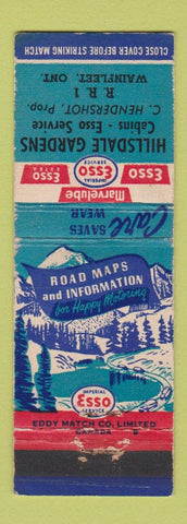 Matchbook Cover - Hillsdale Gardens Camping Esso oil gas Wainfleet ON WEAR