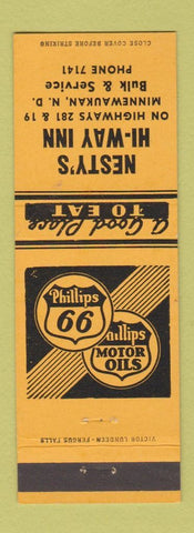Matchbook Cover - Nesty's Phillips 66 oil gas Hi Way Inn Minnewaukan SD