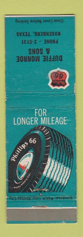 Matchbook Cover - Duffie Monroe Phillips 66 oil gas Rosenberg TX WEAR