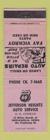 Matchbook Cover - Phillips 66 oil gas Jefferson Heights Indianola IA