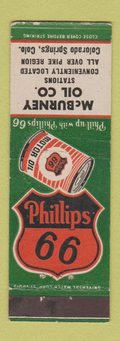 Matchbook Cover - McBurney Oil Phillips 66 gas Colorado Springs WEAR