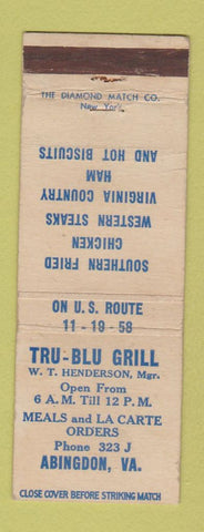 Matchbook Cover - The Blu Grill Abingdon VA WEAR