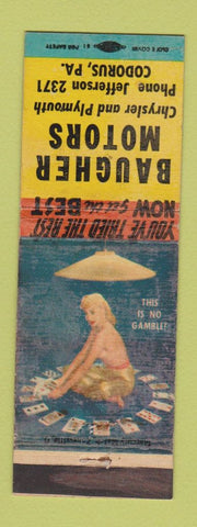Matchbook Cover - Baugher Motors Codorus PA pinup POOR