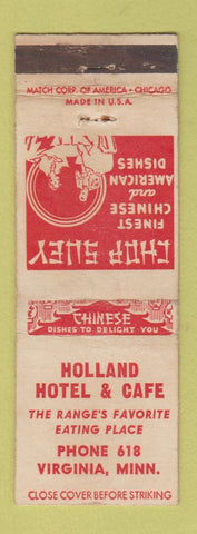 Matchbook Cover - Holland Hotel Cafe Chinese Virginia MN low phone # WEAR