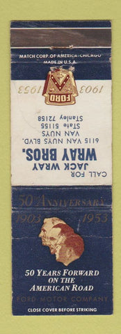 Matchbook Cover - 1953 Ford Van Nuys CA Jack Wray WORN