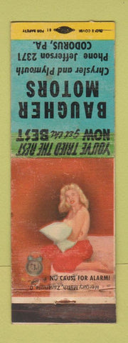 Matchbook Cover - Baugher Motors Codorus PA pinup POOR