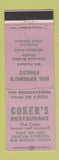 Matchbook Cover - Coker's Restaurant Big Spring TX