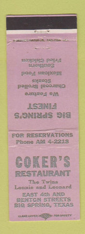 Matchbook Cover - Coker's Restaurant Big Spring TX