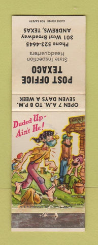 Matchbook Cover - Post Office Texaco oil gas Andrews TX hillbilly WEAR
