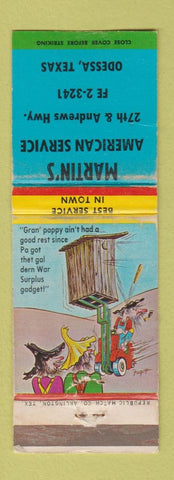 Matchbook Cover - Martin's American Service oil gas? Odessa TX hillbilly