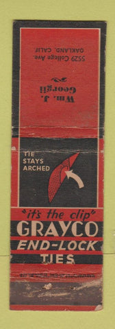 Matchbook Cover - Grayco End Lock Ties Oakland CA CROWN WORN