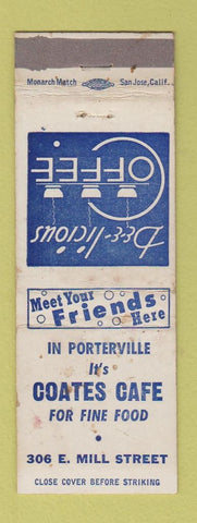 Matchbook Cover - Coates Cafe Porterville CA WORN