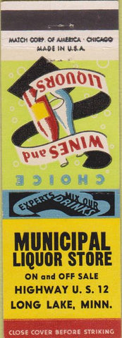 Matchbook Cover - Municipal Liquor Store Long Lake MN