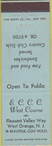 Matchbook Cover - ECCC West Course golf Country Club West Orange NJ