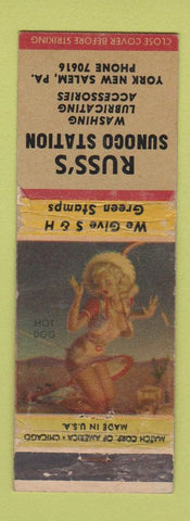 Matchbook Cover - Russ's Sunoco oil gas York New Salem PA pinup WORN
