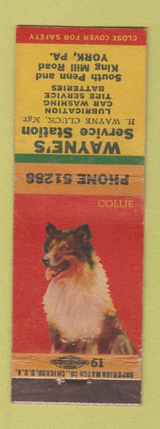 Matchbook Cover - Wayne's Service oil gas York PA Collie Dog