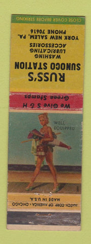 Matchbook Cover - Russ's Sunoco oil gas York New Salem PA pinup WEAR