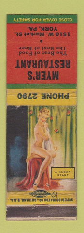 Matchbook Cover - Myer's Restaurant York PA pinup WEAR