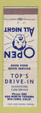 Matchbook Cover - Top's Drive In Willows CA WORN