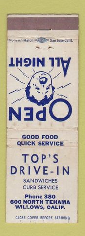 Matchbook Cover - Top's Drive In Willows CA WORN