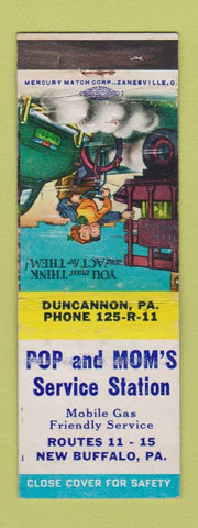 Matchbook Cover - Pop and Mom's Mobil oil gas New Buffalo PA Duncannon WEAR