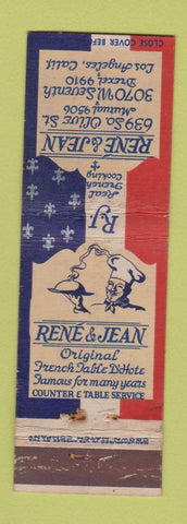 Matchbook Cover - Rene & Jean Los Angeles CA restaurant CROWN WORN