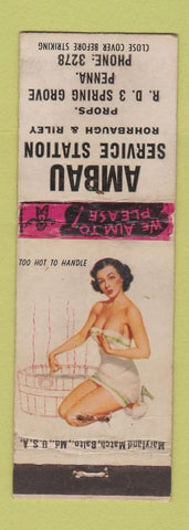 Matchbook Cover - Ambau Service oil gas Spring Grove PA pinup WEAR