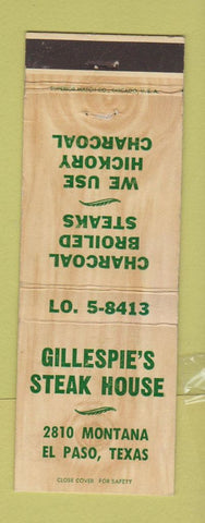 Matchbook Cover - Gillespie Steak House El Paso TX