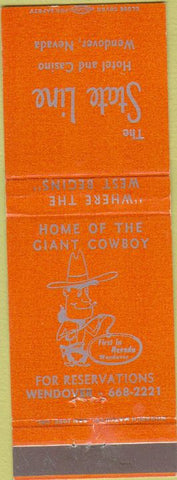 Matchbook Cover - The State Line Hotel Casino Wendover NV cowboy orange