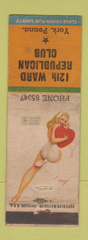 Matchbook Cover - 12 Ward Republican Club York PA pinup WEAR