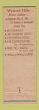 Matchbook Cover - Western Hills Motor Lodge Merriam KS