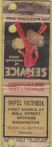 Matchbook Cover - Hotel Victoria Spokane WA Safety First POOR