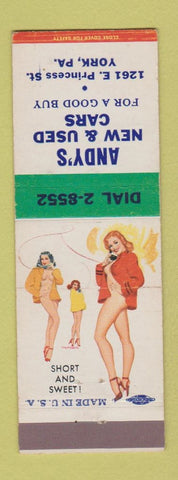 Matchbook Cover - Andy's New and Used Cars York PA pinup