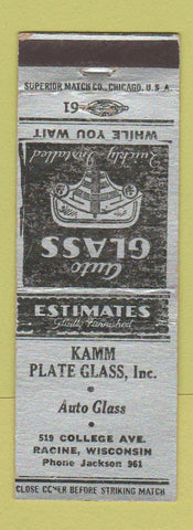 Matchbook Cover - Kamm Plate Glass Racine WI
