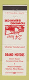 Matchbook Cover - Grand Motors Repair towing Clayton NM