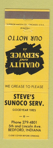 Matchbook Cover - Steve's Sunoco oil gas Bedford IN Goodyear Tires