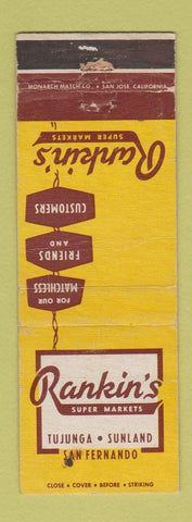 Matchbook Cover - Rankin's Grocery Tujunga Sunland San Fernando CA WORN